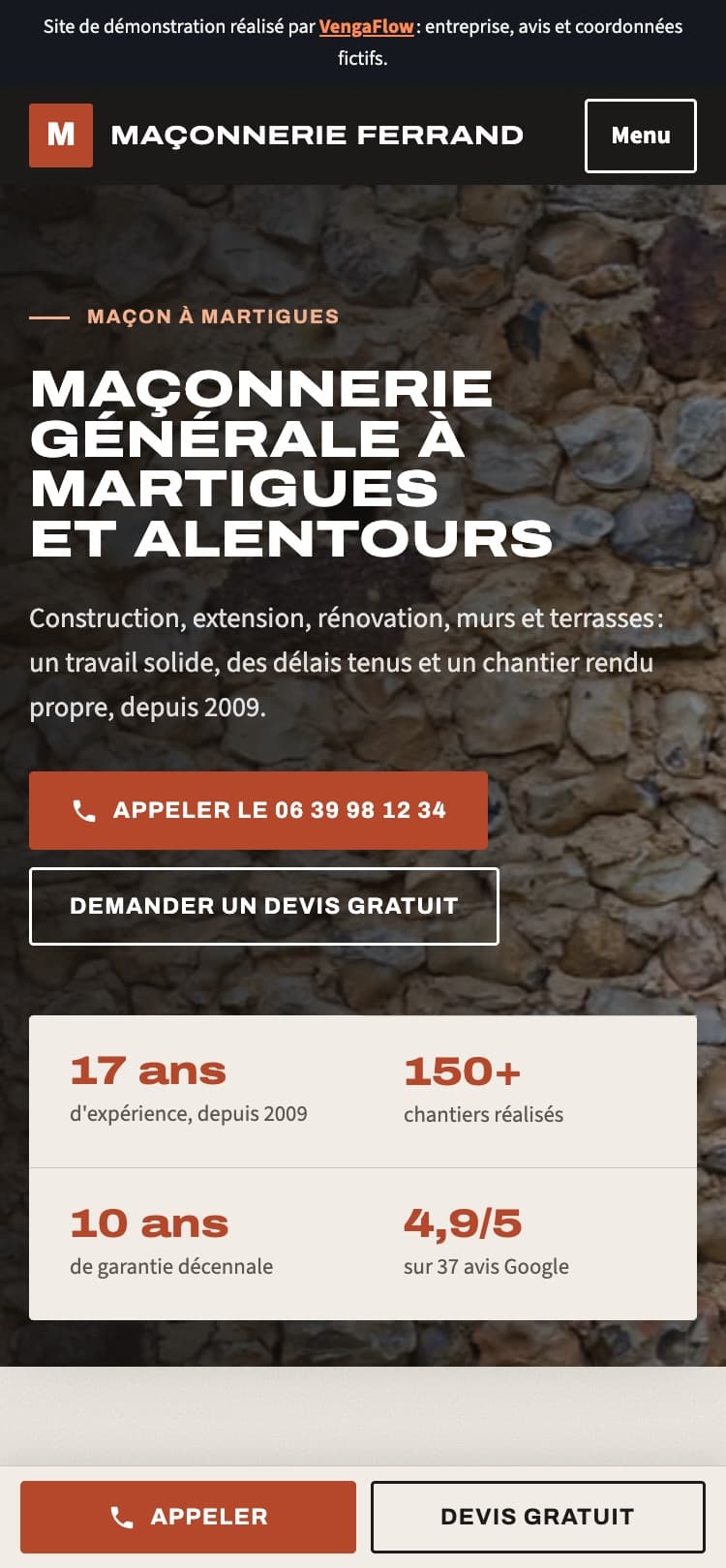 Le même site sur téléphone