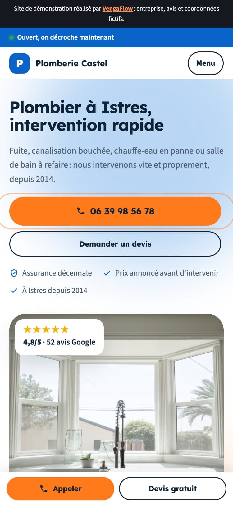 Le même site sur téléphone